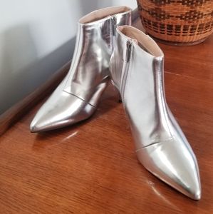 Shiny Silver Kitten Heel Ankle Booties